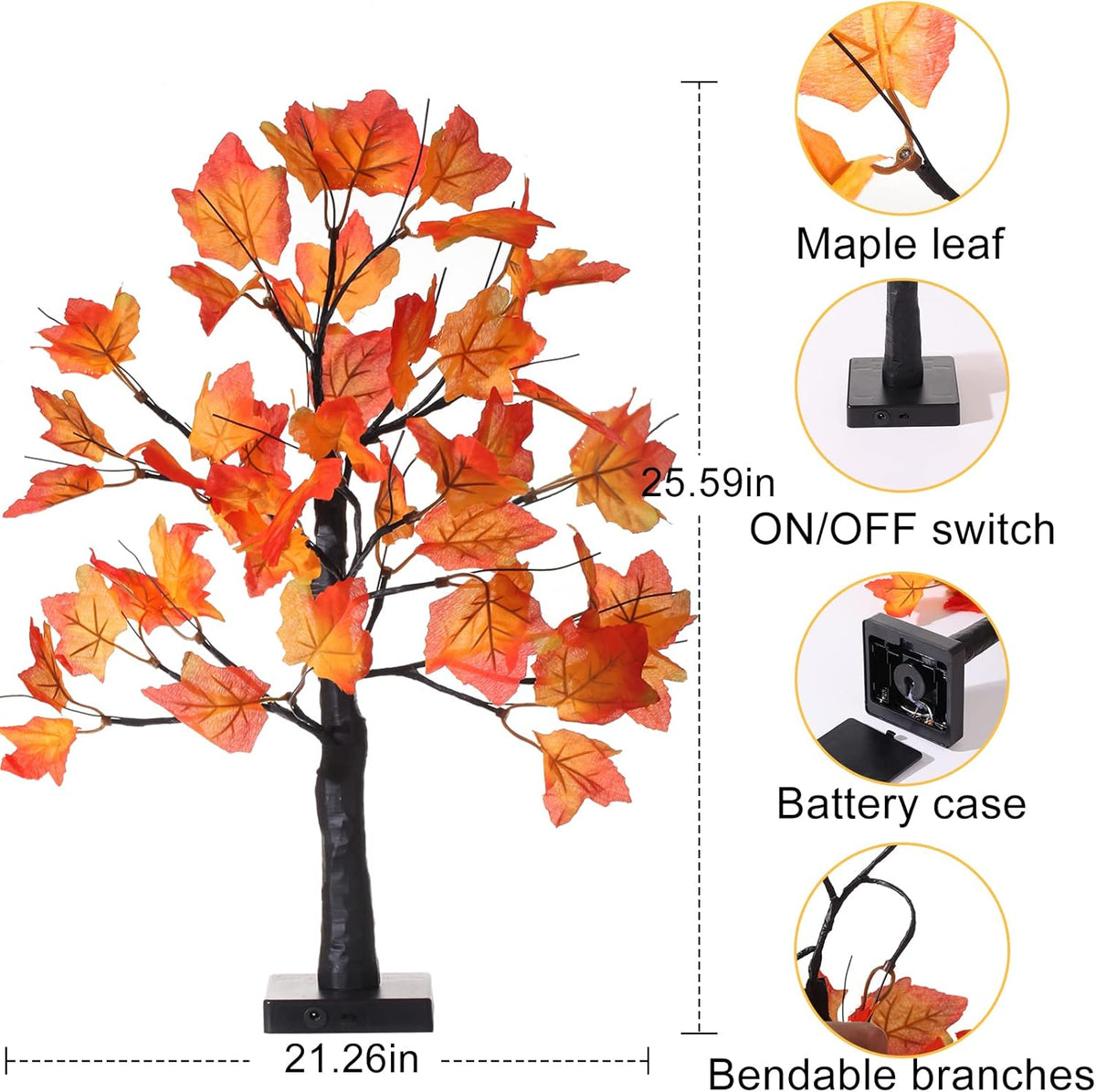 2 Pack Fall Lighted Maple Tree 48 LED Lights Thanksgiving Decoration Artificial Tree Lights 20 inch