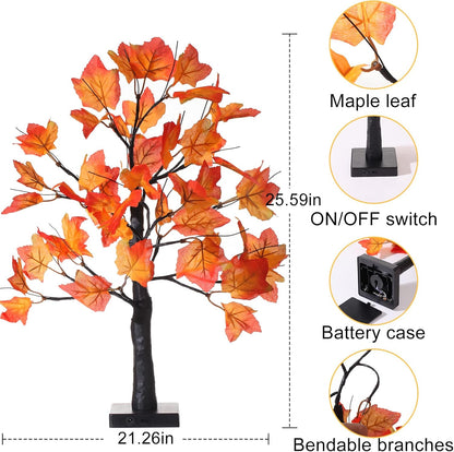 2 Pack Fall Lighted Maple Tree 48 LED Lights Thanksgiving Decoration Artificial Tree Lights 20 inch