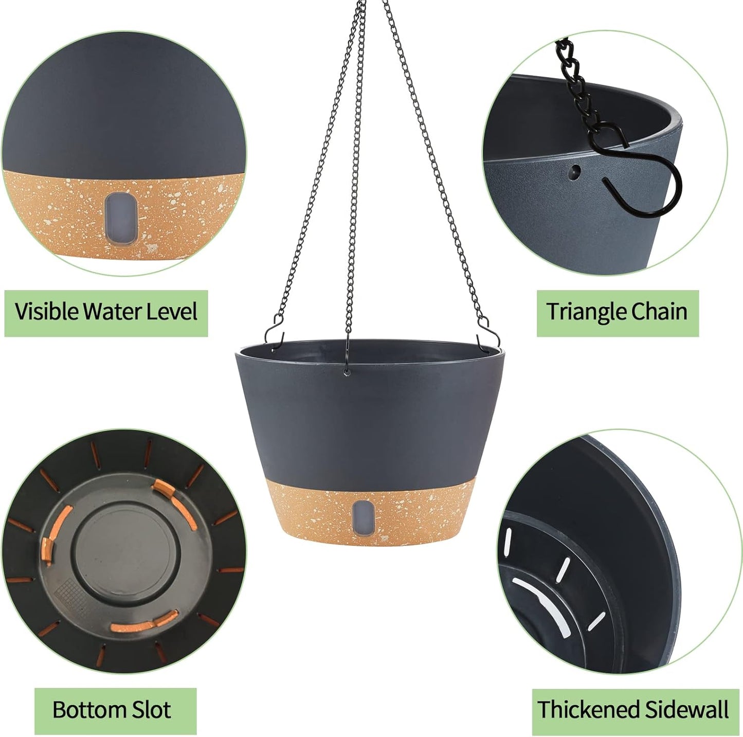 2 Pack Hanging Planters for Indoor Outdoor Plants, 10 Inch Hanging Flower Pot Basket with Drainage