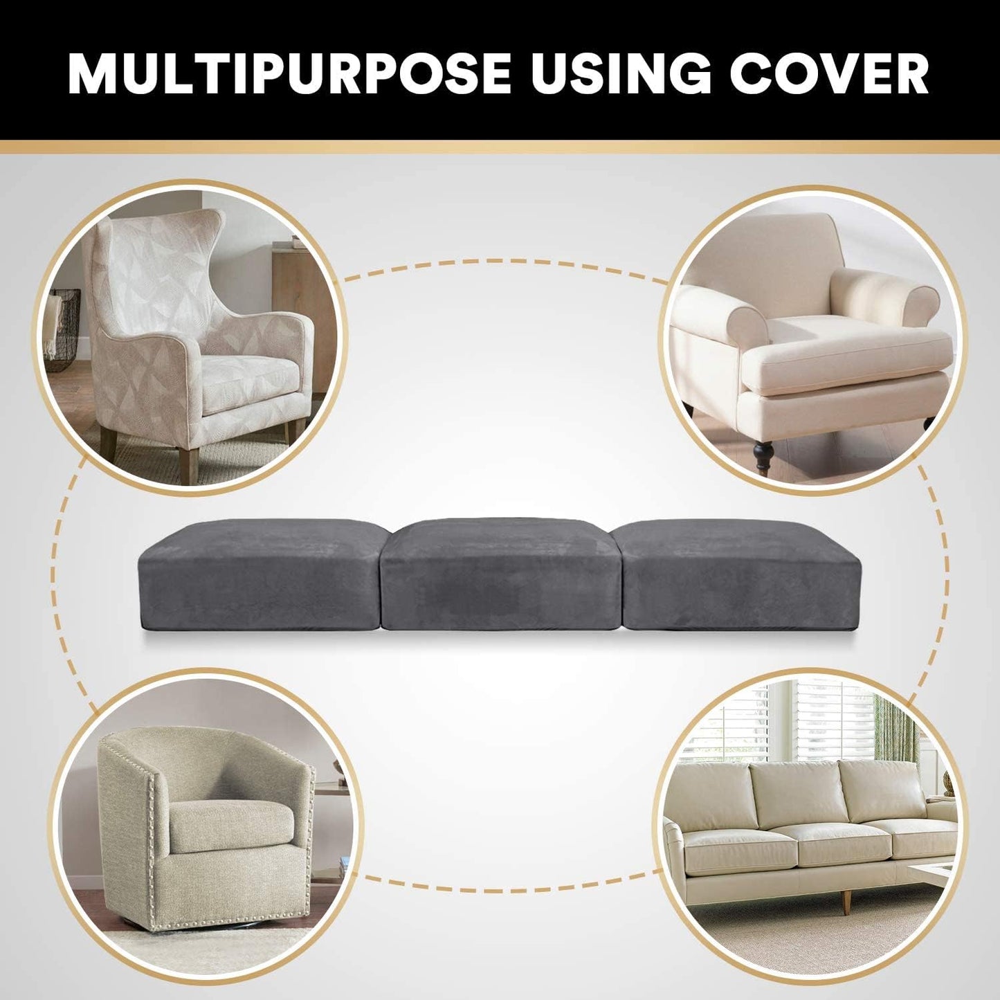 PrinceDeco Velvet Stretch Couch Cushion Cover Extra Large Cushion Slipcover for Chair Loveseat Sofa