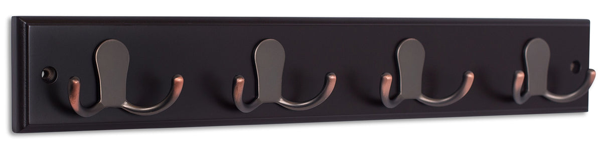 BIRDROCK HOME Dual Hook Coat Rack | 4 Dual Hooks | Wall Mounted Hat Key Rack Rail | Oil Rubbed