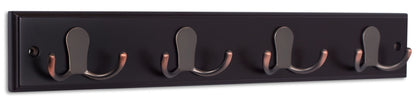BIRDROCK HOME Dual Hook Coat Rack | 4 Dual Hooks | Wall Mounted Hat Key Rack Rail | Oil Rubbed