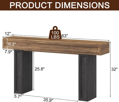 Rresyet 63 Inch Long Console Table, Sofa Table Behind Sofa, Wooden Entryway Table, Farmhouse