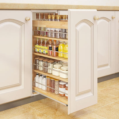 DINDON Pull Out Spice Rack Organizer for Cabinet, (5" W x 21.9" D x 25.2" H) Multi-Use Wood Pull