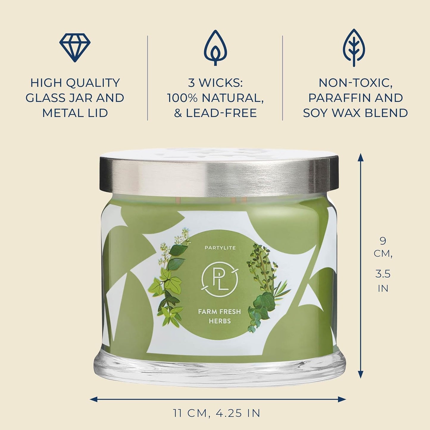 PartyLite Farm Fresh Herbs Scented, Notes of Eucalyptus, Thyme, Garden Mint, Cedarwood & Patchouli