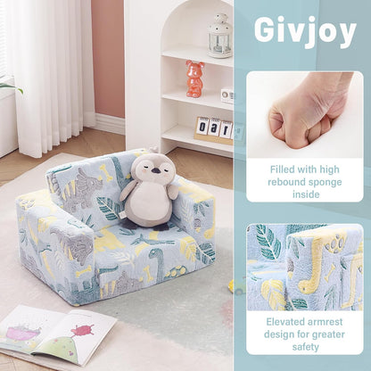 Toddler Chair Kids Couch, 2-in-1 Toddler Soft Sherpa Couch Fold Out Armchair Glow in The Dark with