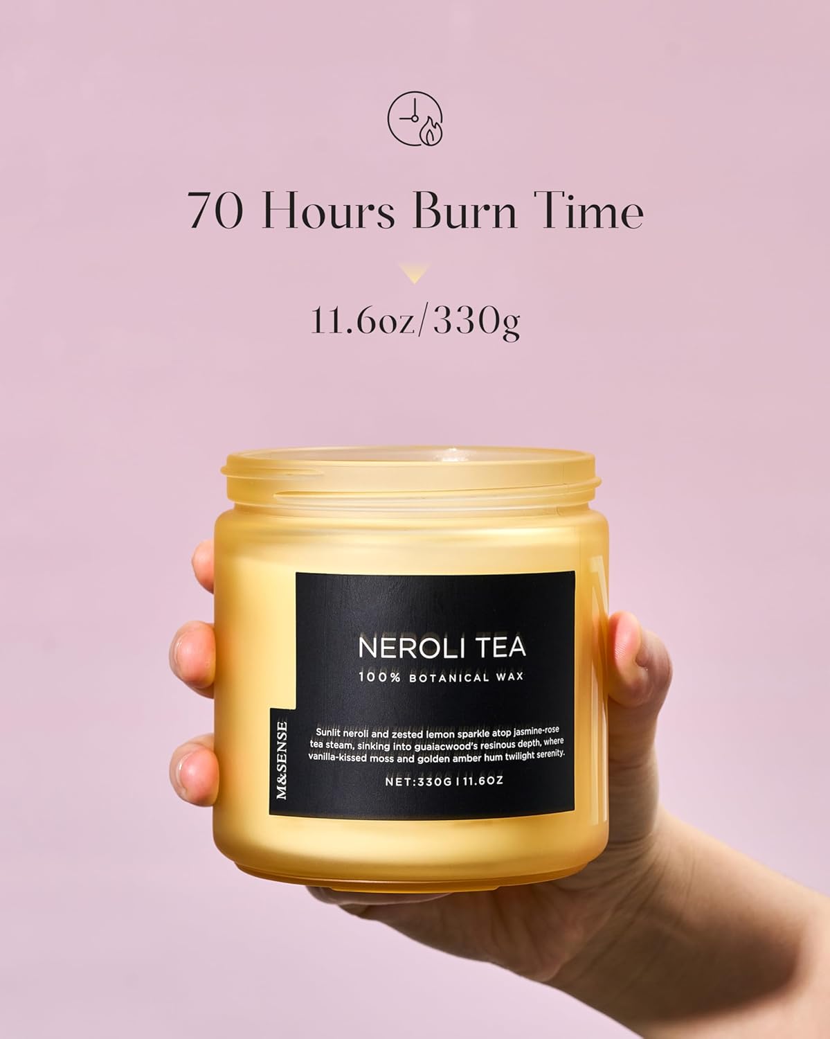 M&SENSE Neroli Tea Scented Candle - 11.6oz Natural Soy Wax Non Toxic 70-Hour Burn, 2-Wick Citrus