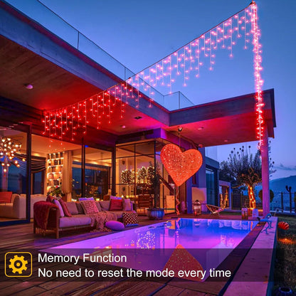 66ft Red Icicle Lights Indoor for Bedroom, 640 LED String Lights for Outside Clear Wire Connectable