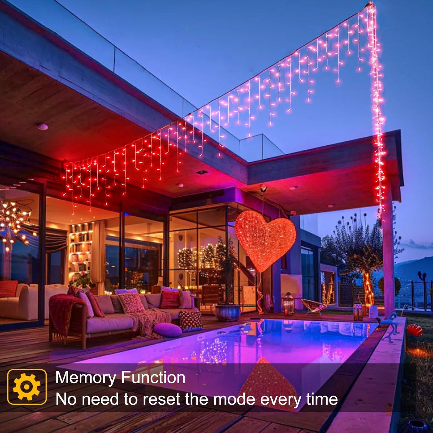 Red Christmas Lights Outdoor, 33ft 400 LED Icicle Lights for Outside Clear Wire Connectable Twinkle