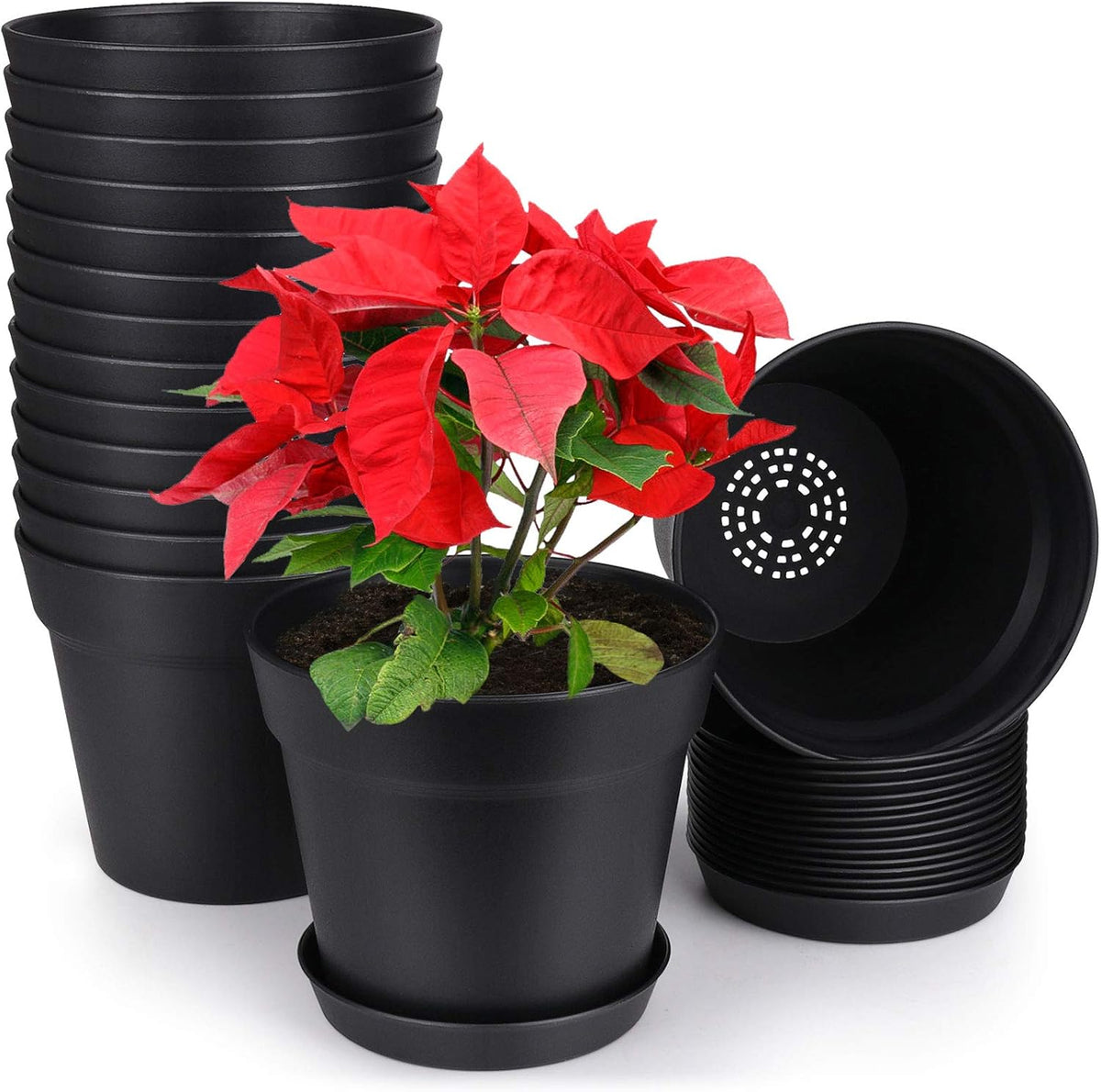 homenote Pots for Plants, 15 Pack 6 Inch Plastic Planters with Multiple Drainage Holes and
