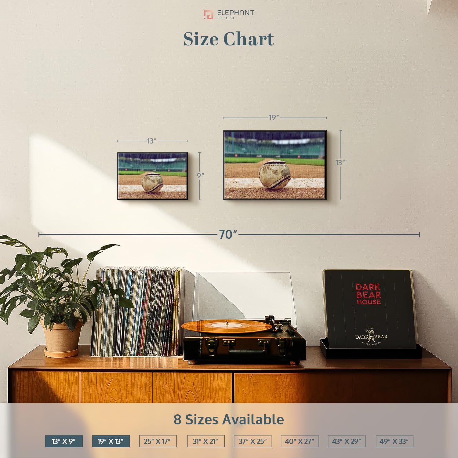 ElephantStock Baseball In Stadium Wall Art - Horizontal Framed Canvas - 1-Piece Living Room Wall