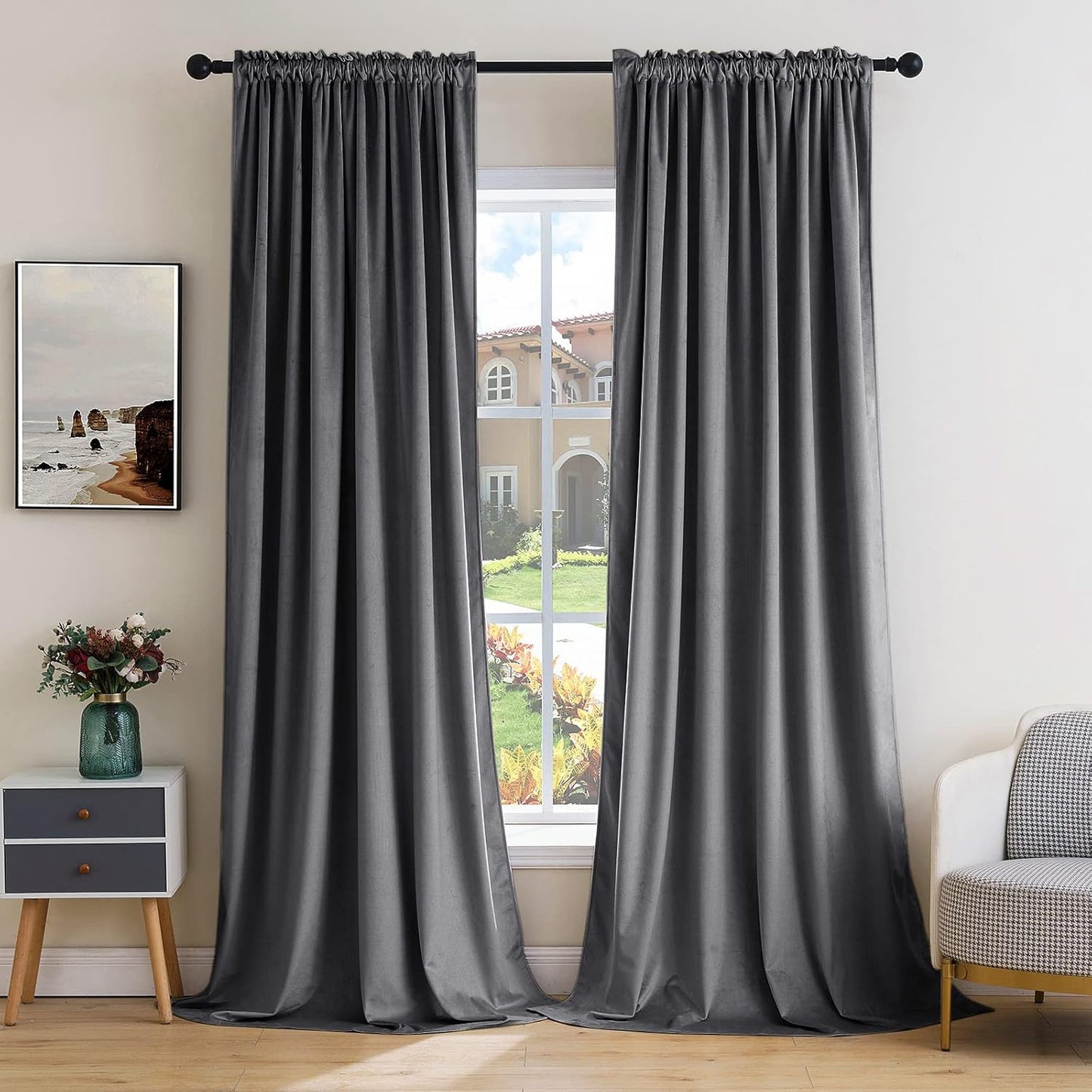 MIULEE Grey Velvet Curtains Thermal Insulated Blackout Curtain Drapes for Bedroom Living Room