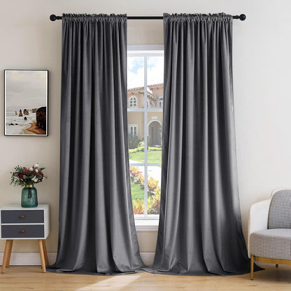 MIULEE Grey Velvet Curtains Thermal Insulated Blackout Curtain Drapes for Bedroom Living Room