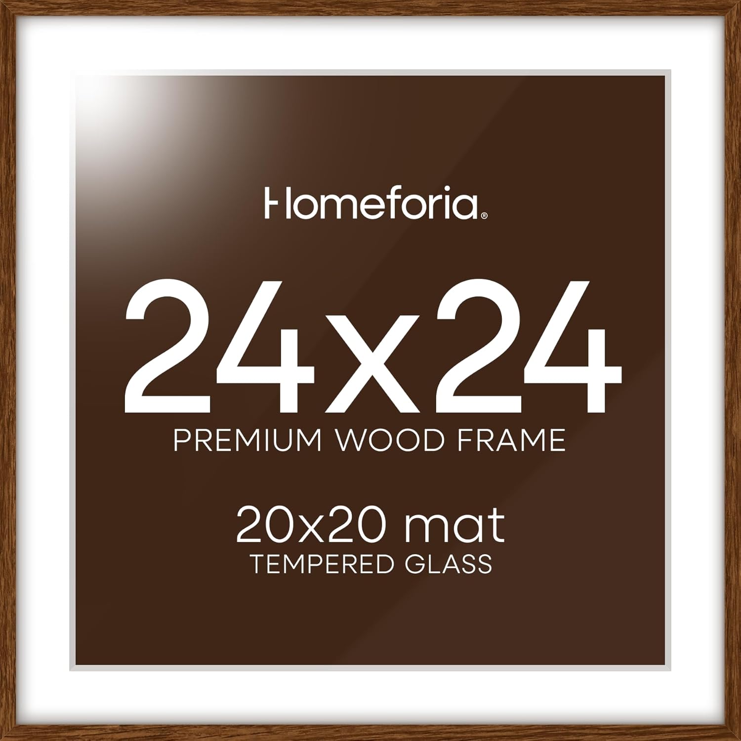 Homeforia 24x24 Picture Frame Brown, High End Dark Oak 24 x 24 Square Wood Frame with Mat 20 x 20