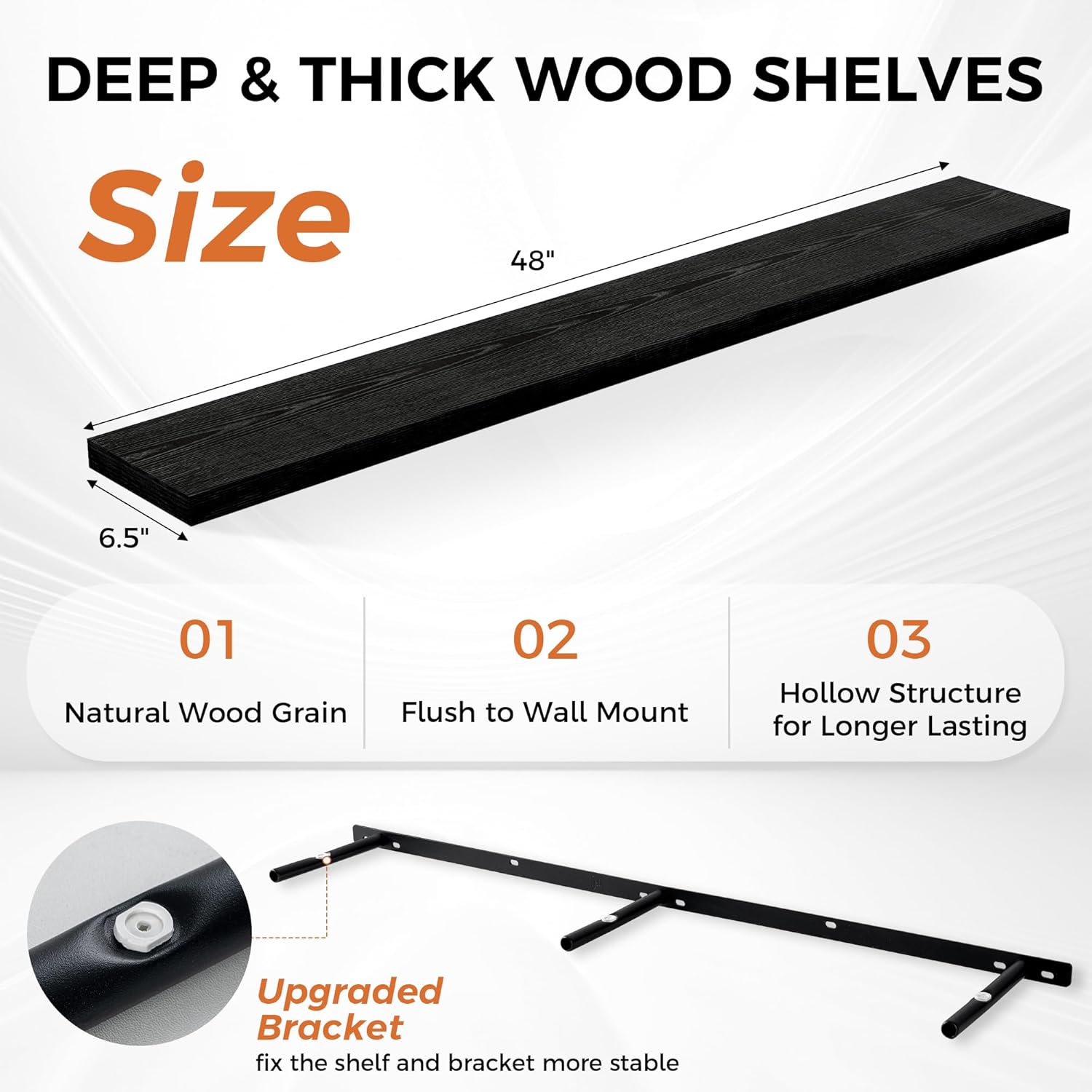 Floating Shelves for Wall, 48 Inch Floating Shelves for Home Decor, Wall Mounted Rustic Wood