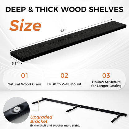 Floating Shelves for Wall, 48 Inch Floating Shelves for Home Decor, Wall Mounted Rustic Wood