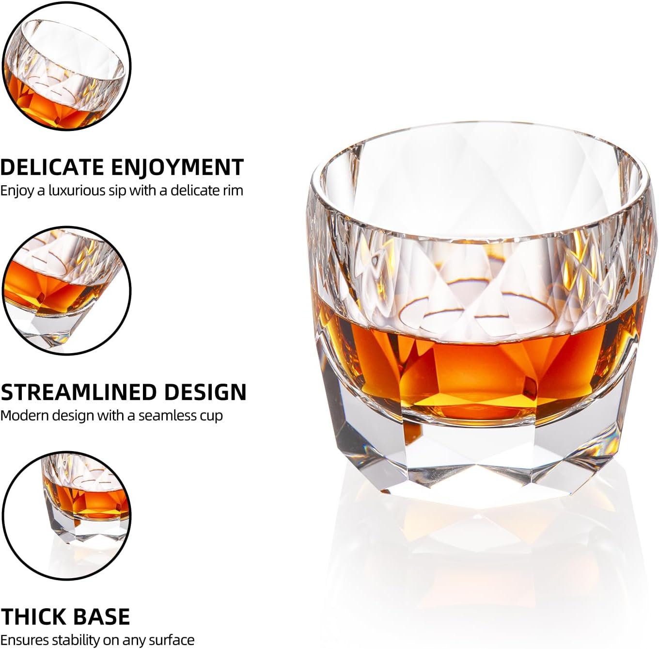 KAMMAK Crystal Whiskey Glasses Set of 2, 7.1oz Old Fashioned Glasses Stemless, Hand Blown White