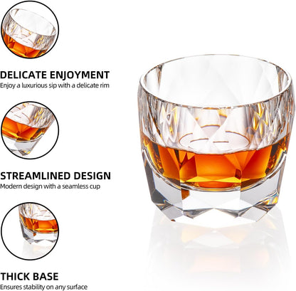KAMMAK Crystal Whiskey Glasses Set of 2, 7.1oz Old Fashioned Glasses Stemless, Hand Blown White