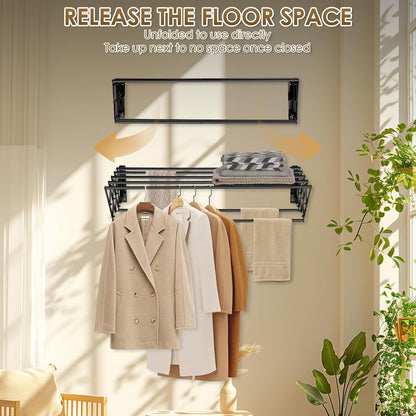 XL-31.5'' Wall Mounted Clothes Drying Rack, 130 lbs Large Capacity Rustproof Retractable