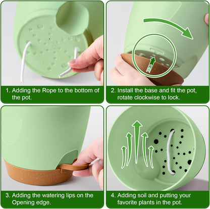 Uneed Indoor Self Watering Planters with Drainage Holes and Saucers, 7/6.5/6/5.5/5 Inch-5 Pots,for