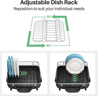 Dish Drying Rack, Expandable Dish Rack for Kitchen Counter, Stainless Steel Dish Drainer with