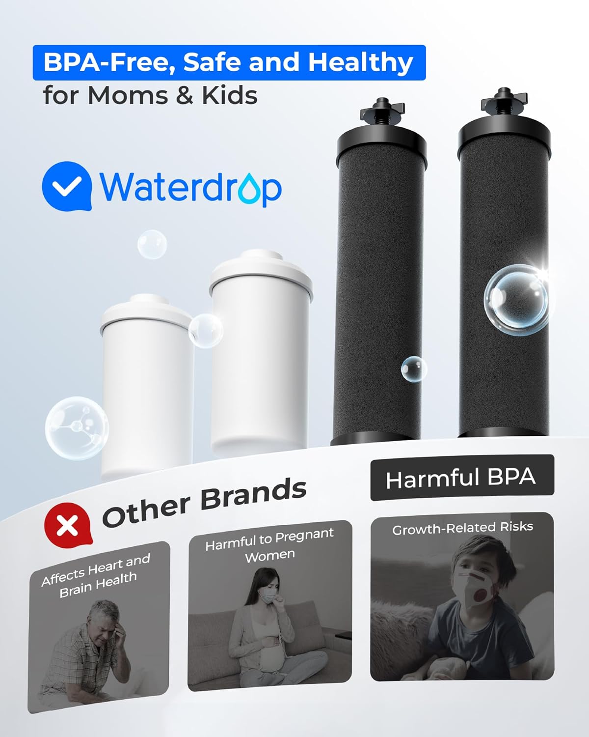 [New Upgraded Ultrafiltration] Waterdrop Black and Fluoride Water Filter, Replacement for Berkey®