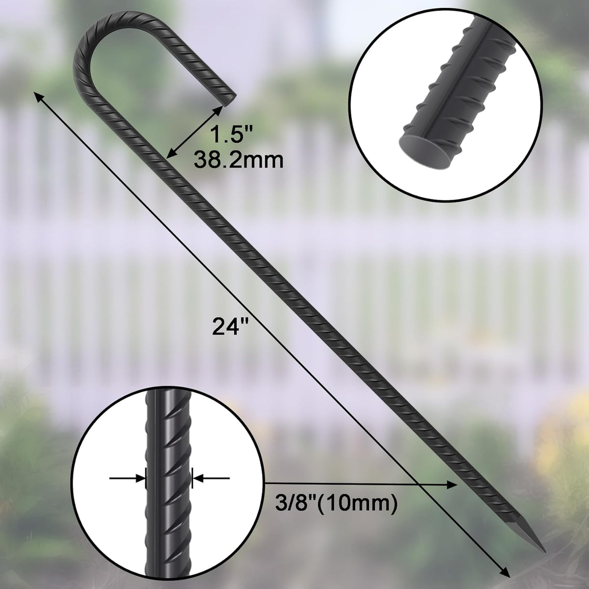 24 Pack J Hook Rebar Stakes 24 Inch 3/8 Inch Diameter Metal Stakes for Ground Heavy Duty with