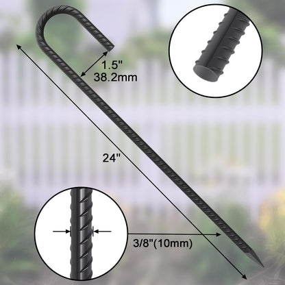 24 Pack J Hook Rebar Stakes 24 Inch 3/8 Inch Diameter Metal Stakes for Ground Heavy Duty with