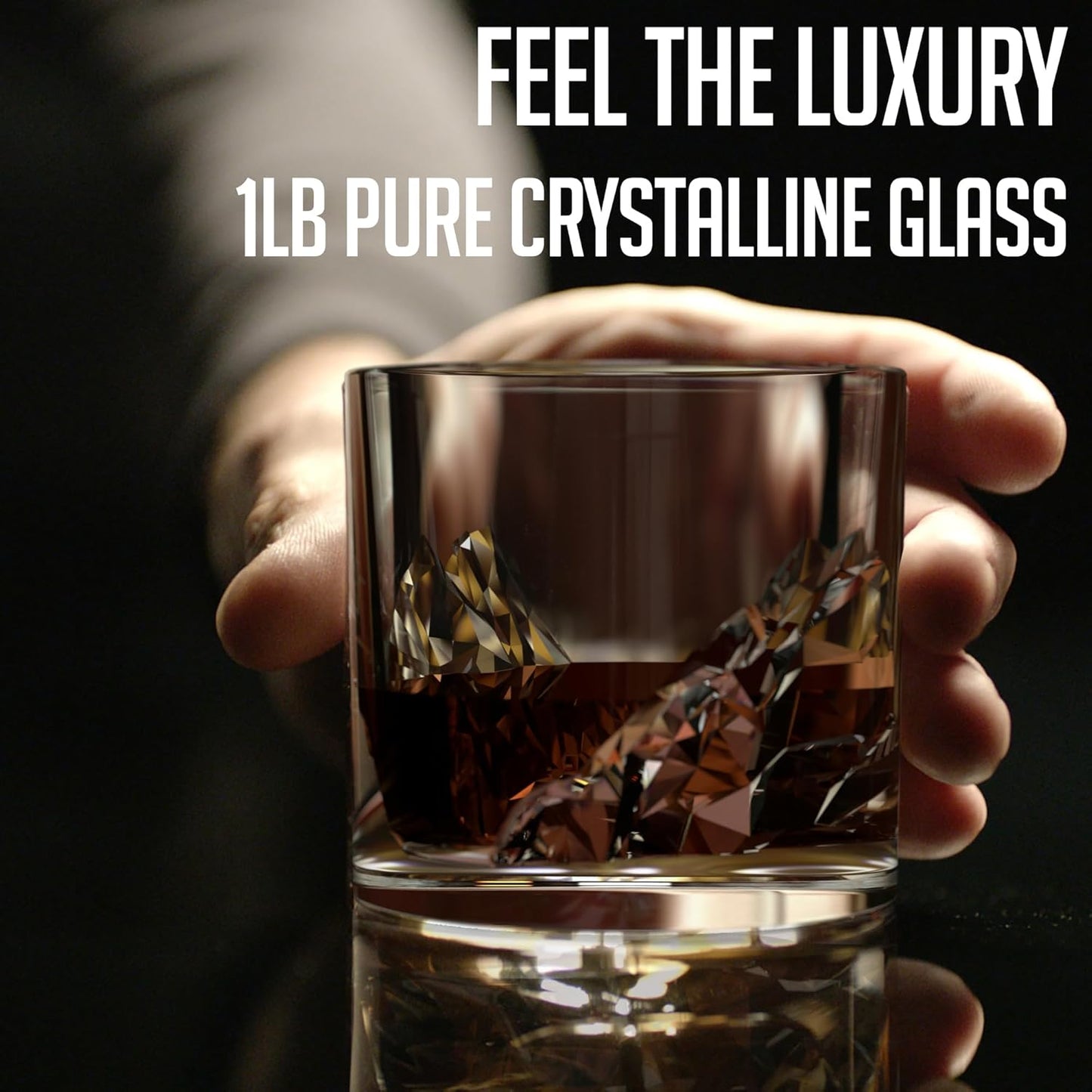 Grand Canyon Heavy Crystal Whiskey Glasses Gift Set of 4, Thick Freezable Bourbon Glass 1lb Each