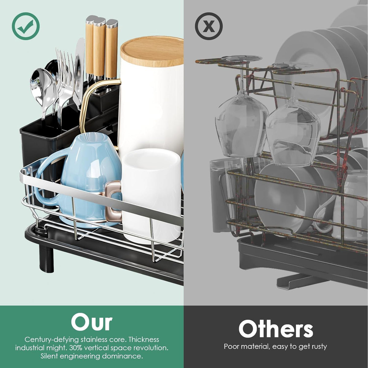 MOUKABAL Dish Drying Rack - Stainless Steel Dish Rack, Dish Racks for Kitchen Counter, Drying Rack