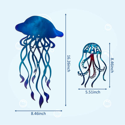 noxozoqm Metal Jellyfish Wall Decor (2 in 1), Ocean Themed Jellyfish Bathroom Decorations, Colorful