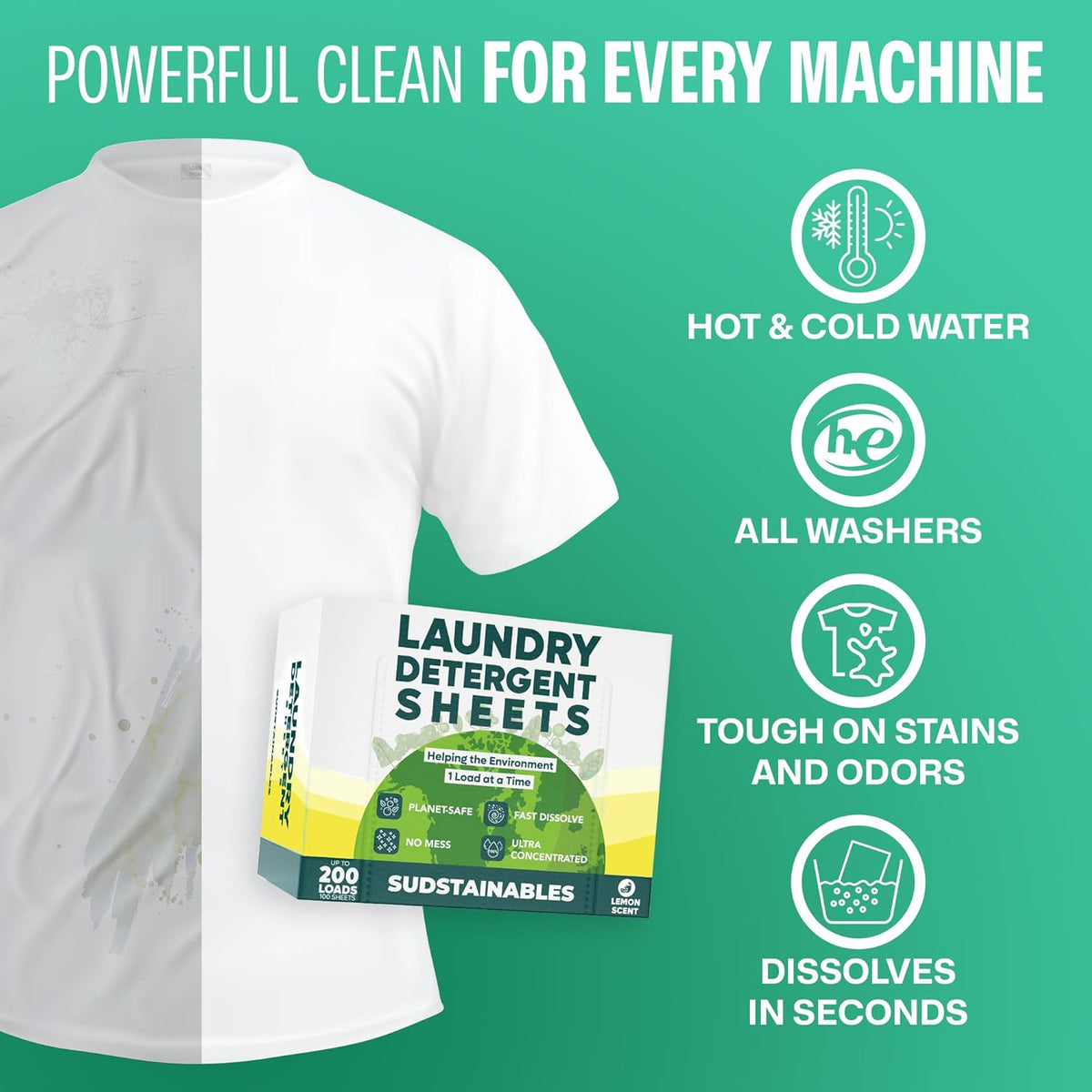 Sudstainables Laundry Detergent Sheets (200 Loads) – Eco-Friendly, Zero Waste, Plastic-Free Laundry