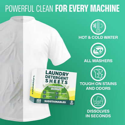 Sudstainables Laundry Detergent Sheets (200 Loads) – Eco-Friendly, Zero Waste, Plastic-Free Laundry