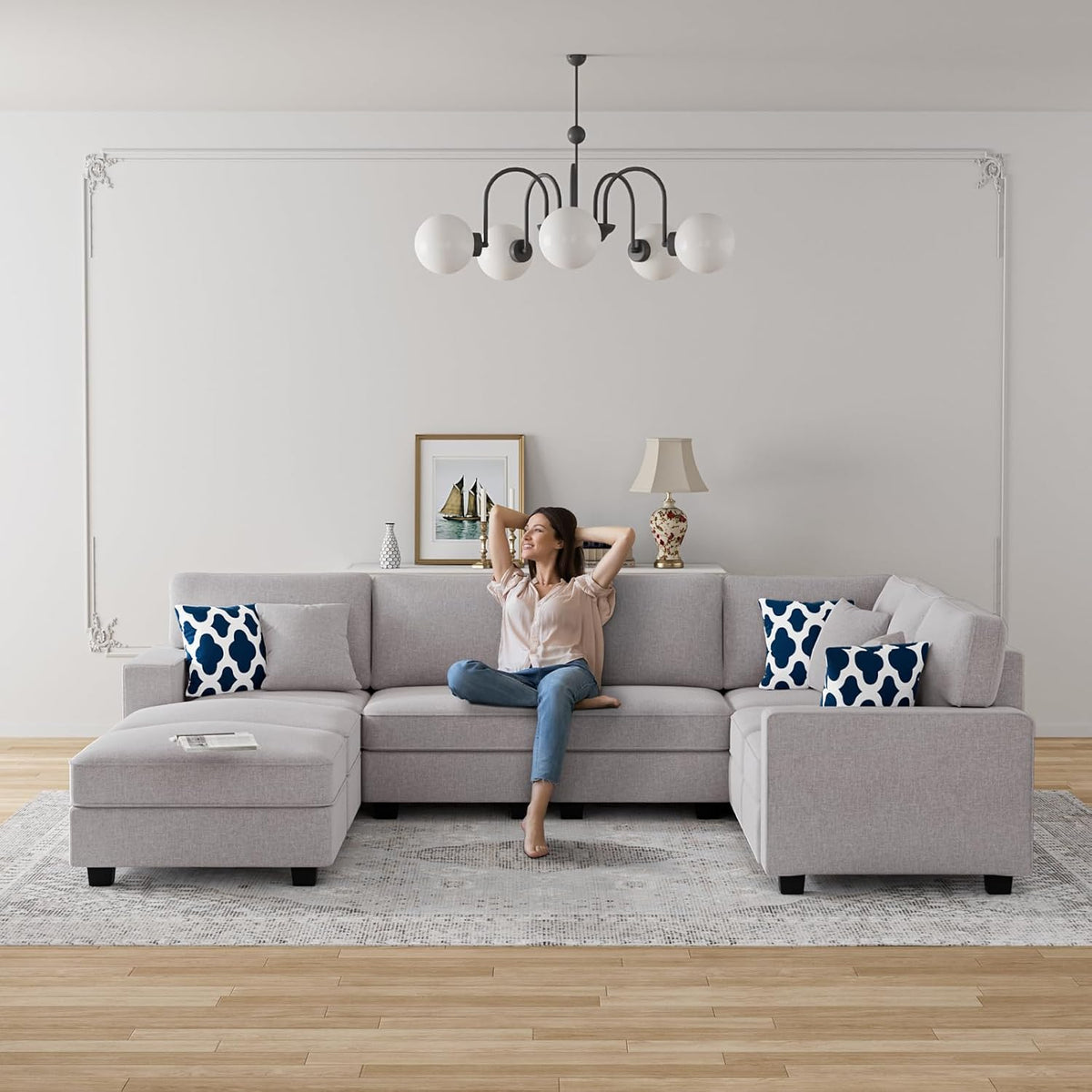L Lengend Vansen Modular Sectional Sofa U Shaped Couch with Ottoman Modern Reversible Corner