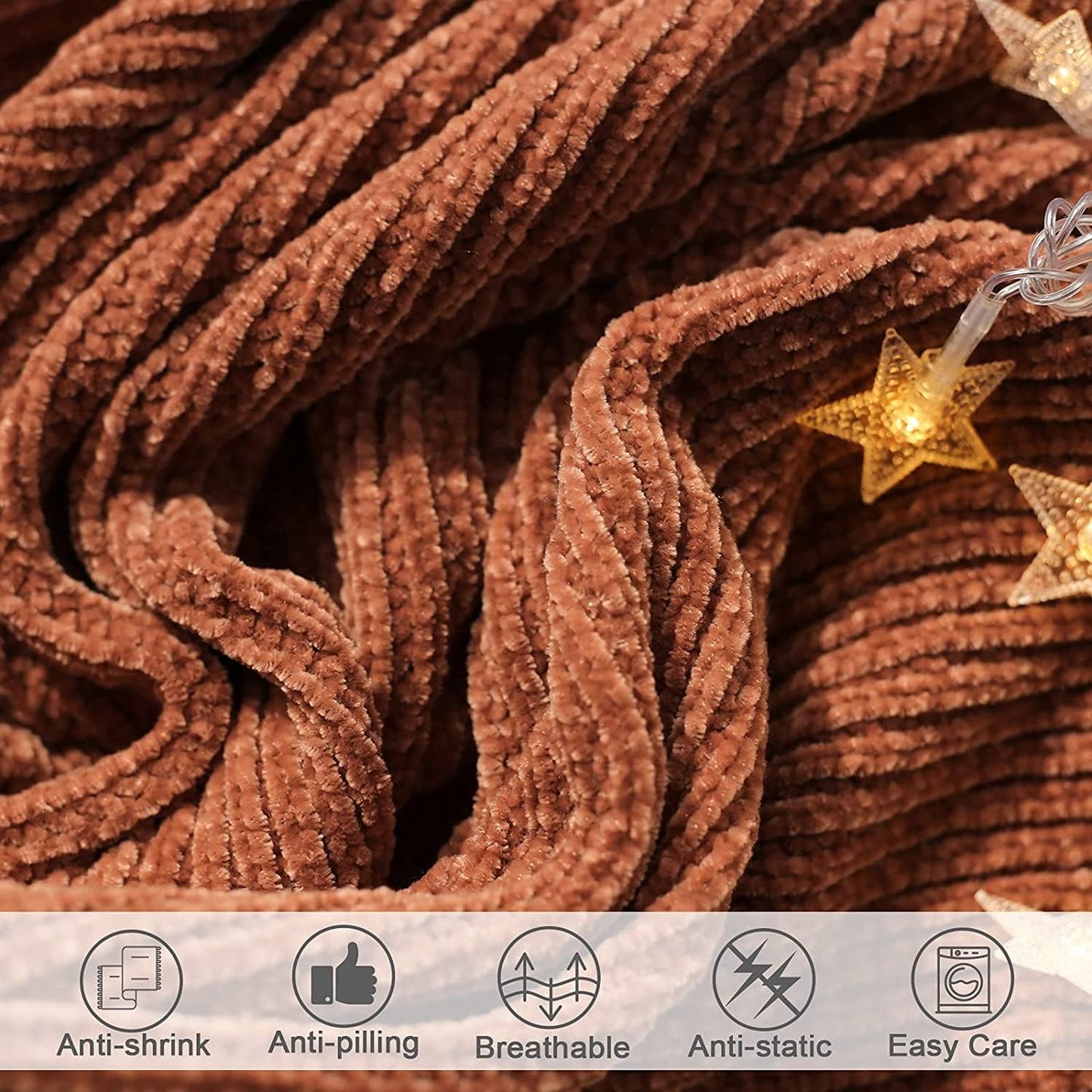 lifein Throw Blanket for Couch, Soft Boho Decor Bed Throw,Cozy Burnt Orange Chenille Knitted Small