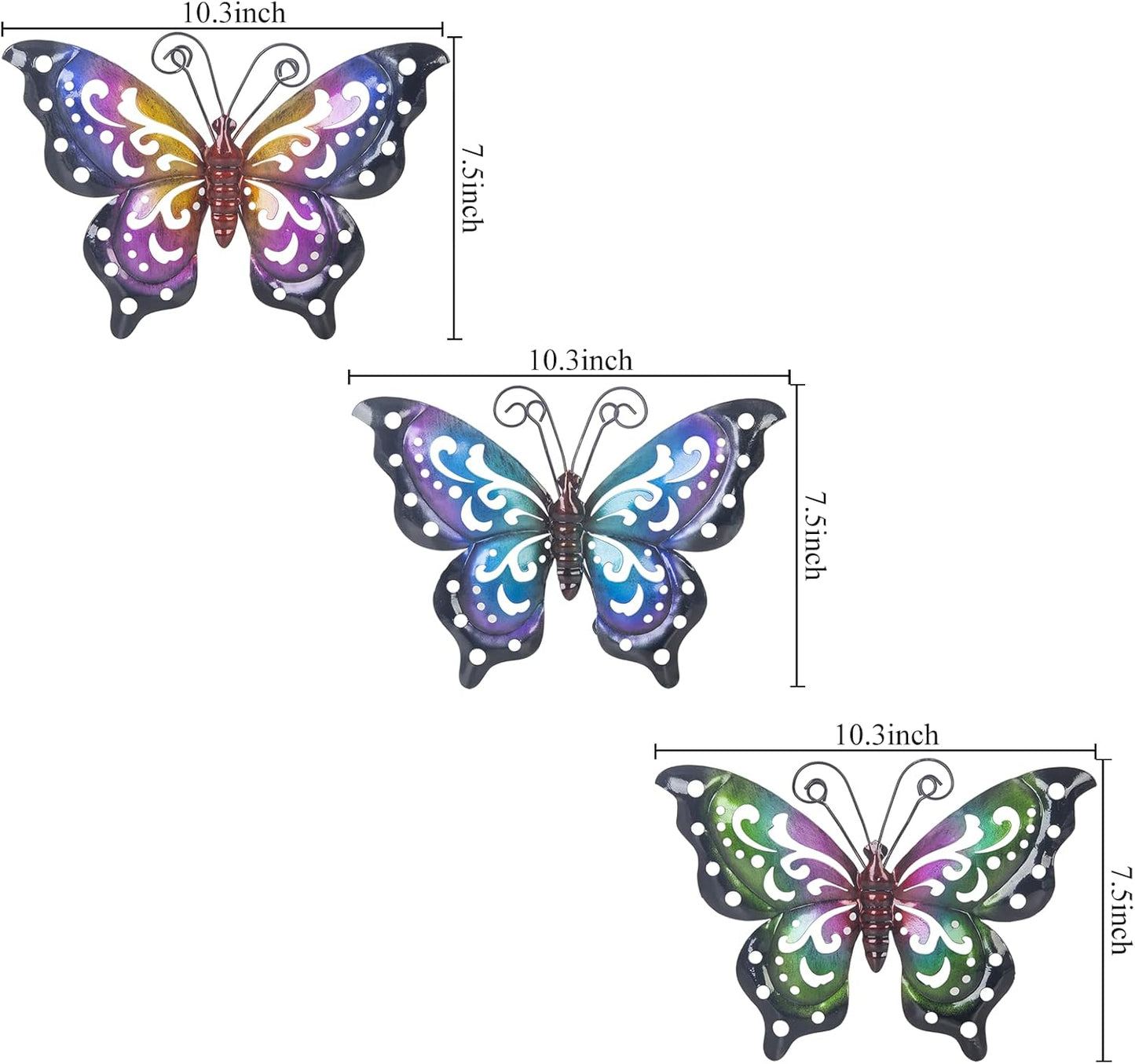 3 Pack Metal Butterfly Wall Art Outdoor Decor, Butterflies Spring Wall Sculpture Hanging Metal Wall