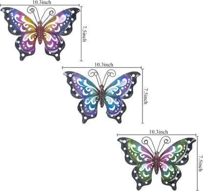 3 Pack Metal Butterfly Wall Art Outdoor Decor, Butterflies Spring Wall Sculpture Hanging Metal Wall