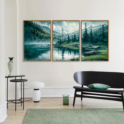 Tinonedraw Large Nature Forest Framed Canvas Wall Art Set, Boho Mountains Calming Lake Wall Decor
