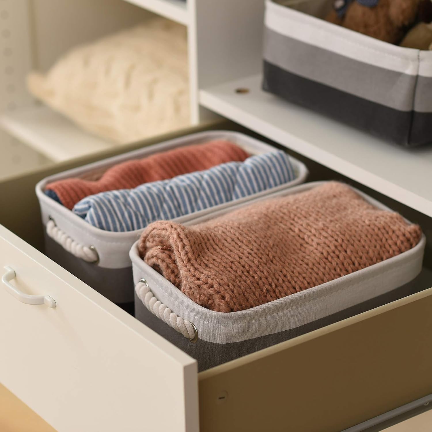 Small Storage Baskets for Shelves,Fabric Storage Baskets for Closet,Rectangular Collapsible Baskets
