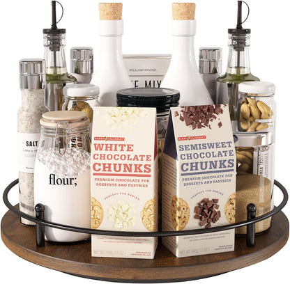 12" Lazy Susan Turntable Organizer,Round Wooden Lazy Susan Organization and Rotating Spice Rack for