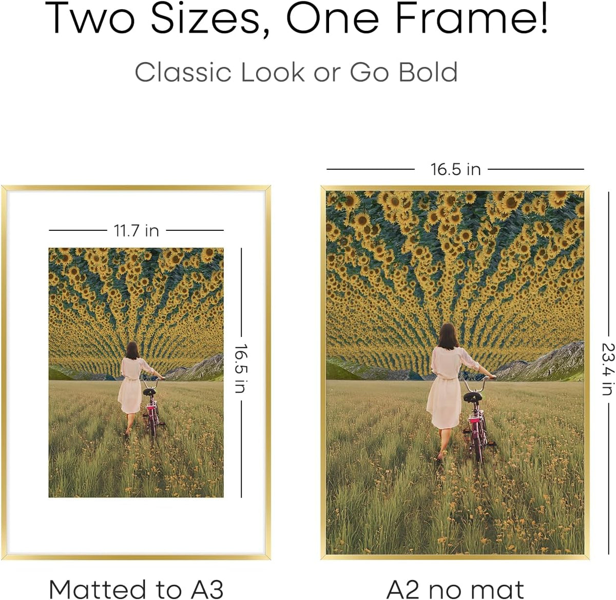 Homeforia A2 Picture Frame Gold, High End Metal 16.5 x 23.5 inches Poster Frames with Mat 11.7 x