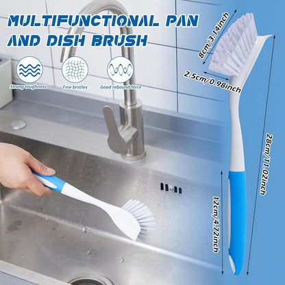 Hsei 10 Pcs Blue Kitchen Scrub Dish Brush Bulk with 11 Inch Anti Slip Handle Cleaning Dish Scrubber
