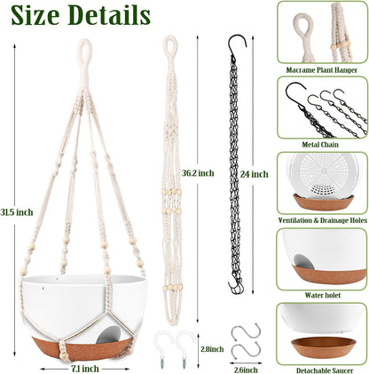 Hanging Planters for Outdoor Indoor Plants, 2 Pack 12 Inch Hanging Basket Plants Outdoor, Self