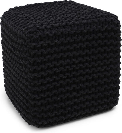 REDEARTH Cube Pouf Foot Stool Ottoman - Hand Knitted Poof - Cord Boho Pouffe - Home Décor - Stuffed