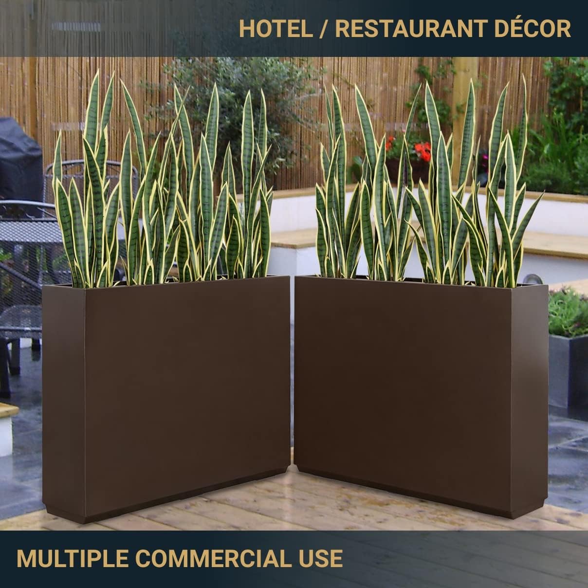 Metallic Heavy Planter for Outdoor Plants, 38Lx10Wx30H Inches Tall and Long Metal Divider Planter
