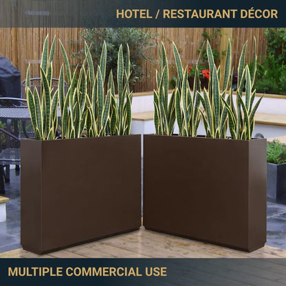 Metallic Heavy Planter for Outdoor Plants, 38Lx10Wx30H Inches Tall and Long Metal Divider Planter