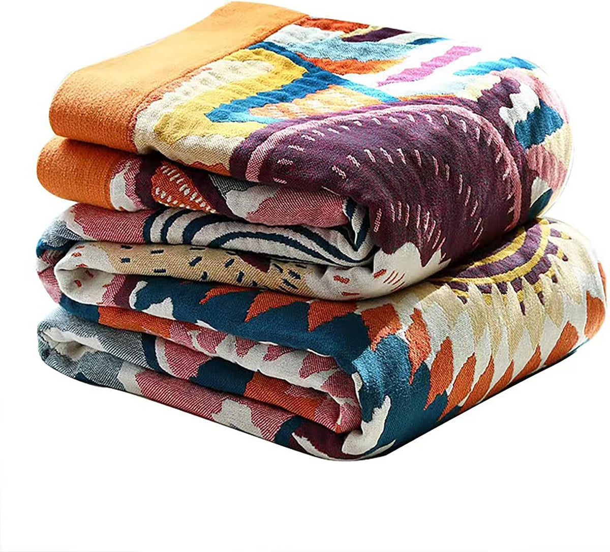 Boho Throw Blanket, 100% Organic Muslin Cotton Breathable Ultra Soft Bed Quilt Throw - All Season