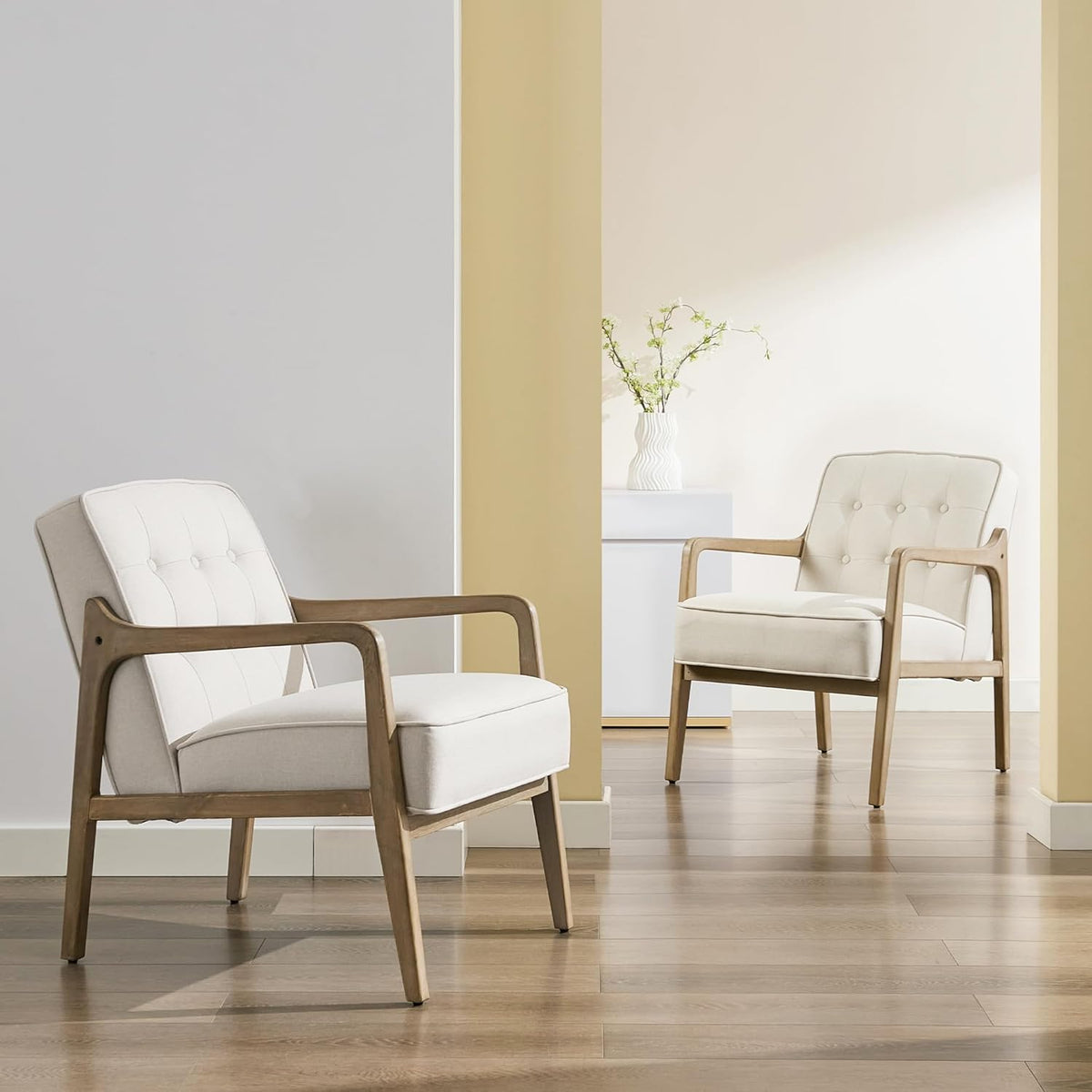 Linen Accent Chair, Mid Century Modern Chair for Living Room, Upholstered Comfy Lounge Armchair