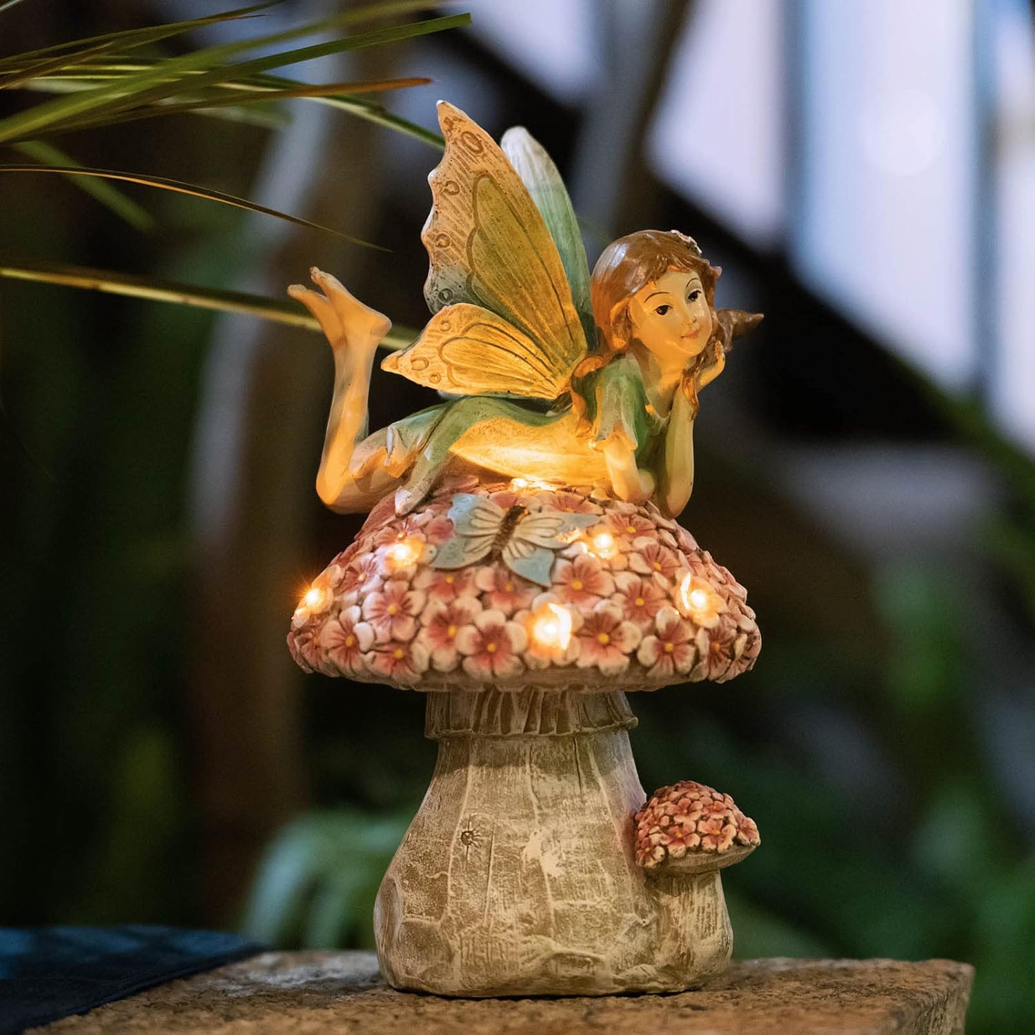 Garden Fairy Decor for Outside, Fairy Garden,Flower Fairy Outdoor Statue,Solar Powered Resin