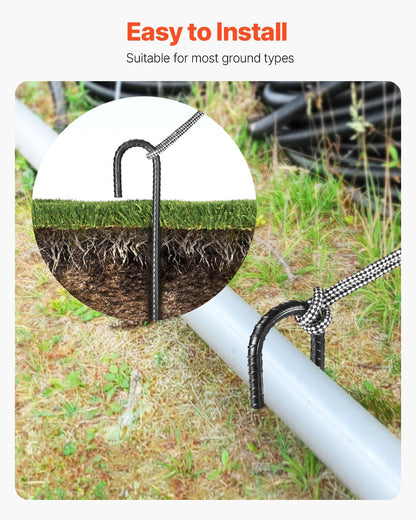 VEVOR Rebar Stakes, 12-Inch, Heavy-Duty 0.4 in Diameter J Hook, Galvanized Steel Ground Anchors